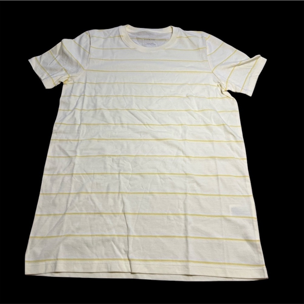 Everlane Yellow Organic Cotton Striped Short Sleeves Crew Neck Size Small